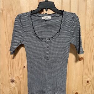 LOFT Black and White Striped Short Sleeve Top